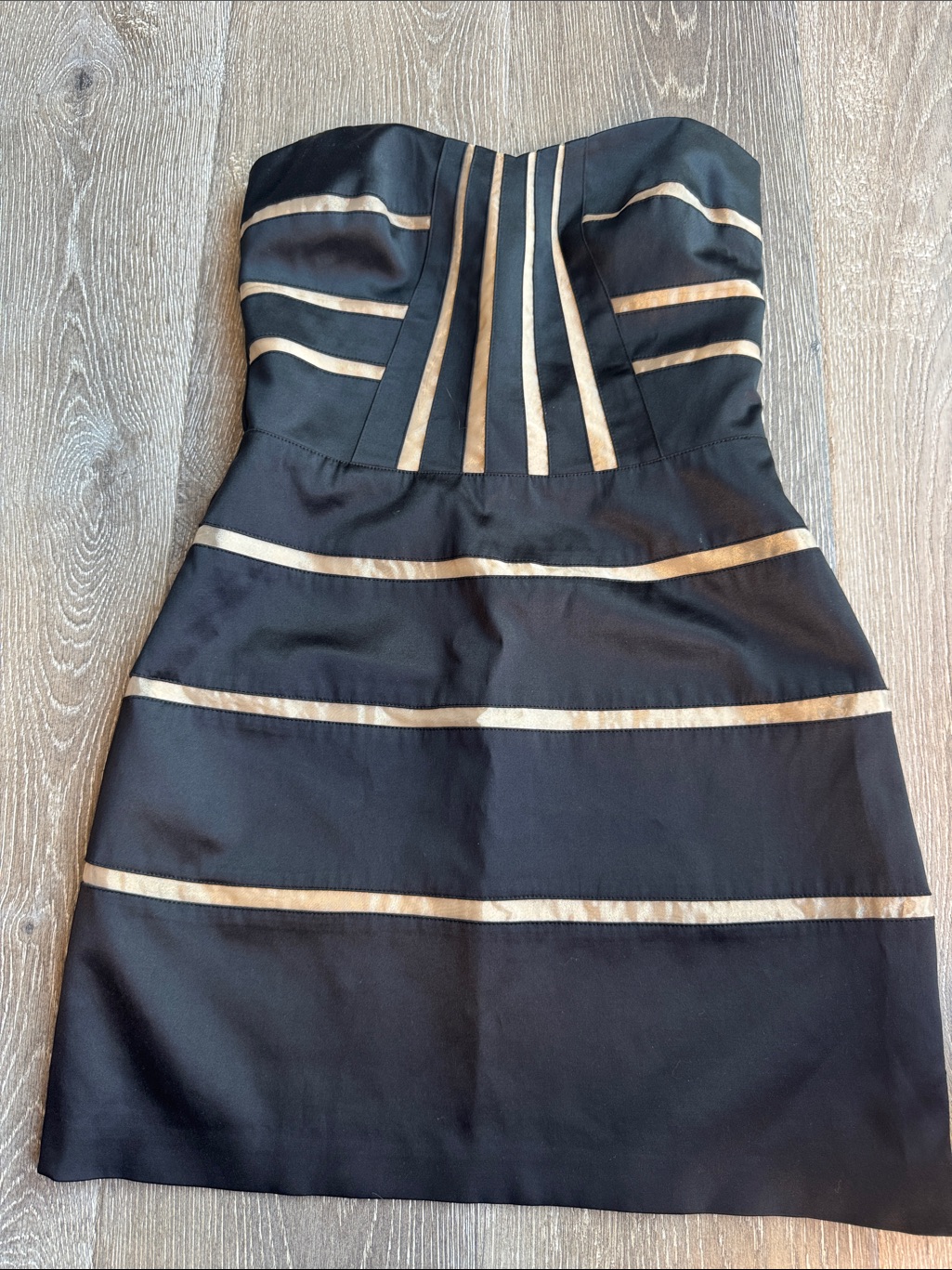 Bcbgeneration Black Strapless Dress With Gold Accent Stripes Az0694